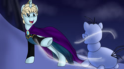 Size: 1280x720 | Tagged: safe, artist:namygaga, imported from derpibooru, pony, elsa, frozen (movie), olaf, ponified, snow, snowpony