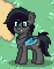 Size: 185x238 | Tagged: safe, imported from derpibooru, oc, oc only, oc:moonlit dusk, bat pony, pony, pony town, blue eyes, blue wings, clothes, collar, fangs, game, scarf, solo