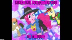 Size: 888x499 | Tagged: safe, edit, edited screencap, imported from derpibooru, screencap, doctor whooves, goldengrape, pinkie pie, sir colton vines iii, time turner, testing testing 1-2-3, clothes, image macro, meme, rapper, rapper pie, tanktop, text