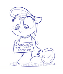 Size: 1280x1496 | Tagged: safe, artist:dilarus, deleted from derpibooru, imported from derpibooru, octavia melody, earth pony, pony, floppy ears, looking down, monochrome, pony shaming, shaming, sign, simple background, sitting, sketch, solo, white background