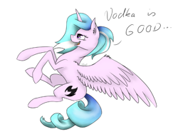 Size: 663x491 | Tagged: safe, artist:themagicfantasy, imported from derpibooru, oc, oc only, alicorn, pony, alcohol, alicorn oc, drunk, simple background, solo, vodka, white background