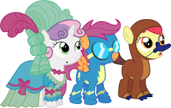 Size: 4756x3001 | Tagged: safe, artist:cloudy glow, artist:cloudyglow, imported from derpibooru, apple bloom, scootaloo, sweetie belle, platypus, scare master, .ai available, absurd resolution, clothes, costume, cutie mark crusaders, dress, goggles, nightmare night costume, open mouth, simple background, transparent background, vector, victorian dress, wonderbolts uniform