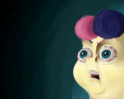 Size: 1500x1200 | Tagged: safe, artist:anontheanon, imported from derpibooru, bon bon, sweetie drops, pony, bloodshot eyes, bon bon is not amused, disturbing, expressions, faic, female, gradient background, nightmare fuel, open mouth, reaction image, realistic, ren and stimpy, solo, thousand yard stare, unamused, wat, wide eyes