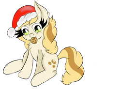 Size: 1600x1200 | Tagged: safe, artist:rainbowtashie, imported from derpibooru, sweet biscuit, pony, christmas, cookie, female, festive, food, hat, santa hat, simple background, sitting, solo, transparent background, waifu