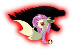 Size: 5390x3698 | Tagged: safe, artist:rexpony, imported from derpibooru, fluttershy, bat pony, kaiju, pony, absurd resolution, crossover, flutterbat, godzilla, godzilla (series), godzilla 2014, godzillashy