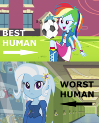 Size: 1160x1440 | Tagged: safe, edit, edited screencap, imported from derpibooru, screencap, rainbow dash, trixie, equestria girls, fall formal outfits, football