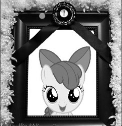 Size: 351x361 | Tagged: artist needed, source needed, safe, imported from derpibooru, apple bloom, pony, death, female, funeral, memorial portrait, solo, why