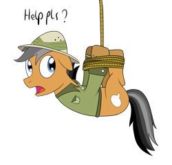 Size: 2200x2100 | Tagged: safe, artist:cloudy95, imported from derpibooru, quibble pants, pony, bondage, clothes, cosplay, costume, hogtied, male, rope, solo, suspended