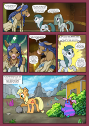 Size: 1355x1920 | Tagged: safe, artist:pencils, imported from derpibooru, applejack, cloudy quartz, marble pie, oc, oc:adamantena aspis, oc:arli, bushwoolie, earth pony, minotaur, pony, comic:anon's pie adventure, applebutt, braid, butt, comic, dock, dungeon, female, g1, jail, jewelry, lipstick, loincloth, loose hair, mare, necklace, plot, prison