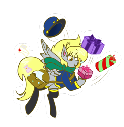 Size: 1024x1044 | Tagged: safe, artist:cubbybatdoodles, imported from derpibooru, derpy hooves, pegasus, pony, clothes, female, mailbag, mailmare, mare, present, scarf, simple background, socks, solo, transparent background