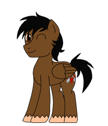 Size: 944x1105 | Tagged: safe, artist:flawlessvictory20, imported from derpibooru, oc, oc only, oc:flawless victory, pegasus, pony, 2017 community collab, derpibooru community collaboration, male, one eye closed, simple background, solo, stallion, transparent background, unshorn fetlocks, wink