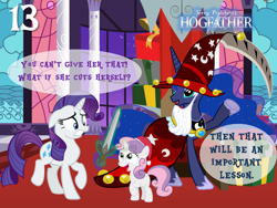 Size: 1024x768 | Tagged: safe, artist:bronybyexception, imported from derpibooru, princess luna, rarity, sweetie belle, pony, advent calendar, beard, christmas, discworld, facial hair, grim reaper, hearth's warming eve, hogfather, present, scythe, star swirl the bearded costume, sword, terry pratchett, the hogfather, this will end in tears and/or death, vector, weapon