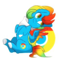 Size: 1024x963 | Tagged: safe, artist:hiccupsdoesart, deleted from derpibooru, imported from derpibooru, oc, oc only, oc:geegee chrome, pegasus, pony, cute, cutie mark background, google chrome, ocbetes, ponified, simple background, solo, transparent background