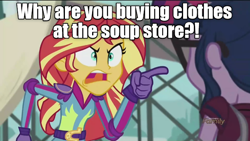 Size: 624x351 | Tagged: safe, edit, edited screencap, imported from derpibooru, screencap, sci-twi, sunset shimmer, twilight sparkle, equestria girls, friendship games, angry, code geass, code ment, exploitable meme, i'm at soup, image macro, meme, sunset yells at twilight