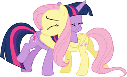 Size: 4929x3001 | Tagged: safe, artist:cloudy glow, artist:cloudyglow, imported from derpibooru, fluttershy, twilight sparkle, alicorn, pegasus, pony, the hooffields and mccolts, .ai available, absurd resolution, butt, cute, duo, duo female, female, flutterbutt, folded wings, friendshipping, hug, lesbian, plot, simple background, transparent background, twilight sparkle (alicorn), twishy, vector, wings