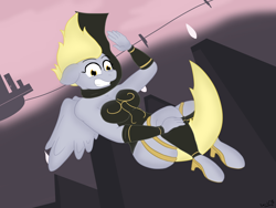 Size: 1600x1200 | Tagged: safe, artist:theimmortalwolf, imported from derpibooru, derpy hooves, anthro, clothes, commission, cosplay, costume, falling, gravity rush, looking at you