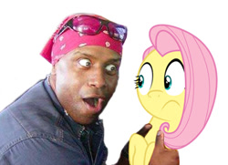 Size: 414x300 | Tagged: safe, imported from derpibooru, fluttershy, human, happy negro, irl, irl human, meme, photo, photoshop, racism, simple background, wat