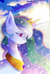 Size: 600x885 | Tagged: safe, artist:xvivido, imported from derpibooru, princess celestia, pony, cloud, female, solo, sun