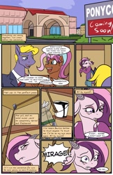 Size: 1397x2160 | Tagged: safe, artist:acesential, deleted from derpibooru, imported from derpibooru, oc, oc only, oc:bowtie, oc:mirage, comic:new beginnings, comic, convention, ponycon