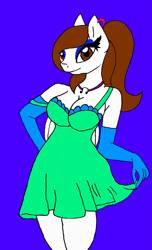 Size: 1287x2110 | Tagged: safe, artist:lyoka, deleted from derpibooru, imported from derpibooru, oc, oc only, oc:music keys, anthro, pegasus, breasts, clothes, dress, ear piercing, earring, evening gloves, female, gloves, jewelry, mare, necklace, piercing, solo