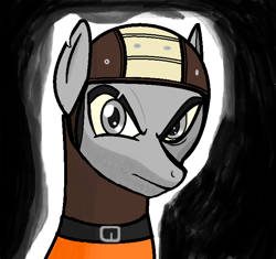 Size: 658x618 | Tagged: safe, artist:legionhooves, imported from derpibooru, oc, oc only, oc:legion hooves, pony, angry, brotherhood of steel, dark grey eyes, fallout 4, gray coat, grey hair, looking at you, solo, uniform and hood