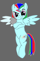 Size: 1024x1557 | Tagged: safe, artist:warpx97, imported from derpibooru, oc, oc only, oc:prism flare, pegasus, pony, amputee, augmented, base used, mlp: generation neo, ms paint, next generation, offspring, parent:rainbow dash, parent:soarin', parents:soarindash, prosthetic limb, prosthetic wing, prosthetics, solo