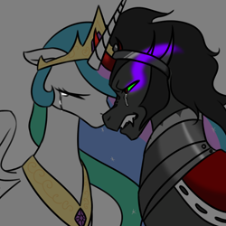 Size: 1000x1000 | Tagged: safe, artist:raika0306, imported from derpibooru, king sombra, princess celestia, celestibra, crying, eyes closed, fangs, jewelry, male, regalia, sad, shipping, straight