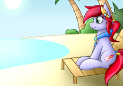 Size: 1000x700 | Tagged: safe, artist:ceejayponi, imported from derpibooru, oc, oc only, oc:azimuth, crystal pony, pony, beach, solo