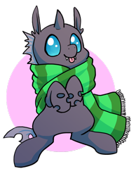 Size: 1024x1321 | Tagged: safe, artist:thiefofcookies, artist:zaphy1415926, imported from derpibooru, changeling, circle background, clothes, cute, cuteling, scarf, simple background, smiling, solo, striped scarf, tongue out, transparent background