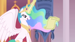 Size: 1280x720 | Tagged: safe, imported from derpibooru, screencap, princess celestia, alicorn, pony, ethereal mane, female, magic, magic aura, mare, opening, solo, telekinesis, theme song