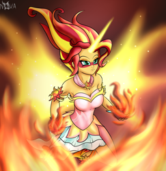 Size: 1800x1850 | Tagged: safe, artist:novaspark, imported from derpibooru, sunset shimmer, equestria girls, daydream shimmer, female, fiery shimmer, fire, solo