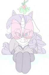 Size: 1153x1750 | Tagged: safe, artist:blackbewhite2k7, imported from derpibooru, rarity, blushing, catwoman, crossover, female, holly, holly mistaken for mistletoe, imminent kissing, licking, licking lips, offscreen character, pov, sketch, solo, tongue out, wip