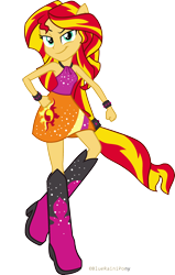 Size: 1900x2979 | Tagged: safe, artist:bluerainipony, imported from derpibooru, sunset shimmer, equestria girls, rainbow rocks, boots, clothes, female, high heel boots, ponied up, ponytail, simple background, skirt, sleeveless, solo, sparkles, sparkling, transparent background, vector, welcome to the show