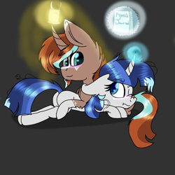 Size: 2000x2000 | Tagged: safe, artist:brokensilence, imported from derpibooru, oc, oc only, oc:comet dawn, oc:kyra, pony, unicorn, :t, blushing, book, cuddling, cute, dark, fluffy, gray background, lantern, levitation, magic, magical lesbian spawn, male, next generation, nose wrinkle, oc x oc, offspring, offspring shipping, on top, parent:princess luna, parent:starlight glimmer, parent:sunburst, parent:twilight sparkle, parents:starburst, parents:twiluna, prone, scrunchy face, shipping, simple background, smiling, snuggling, story included, straight, telekinesis