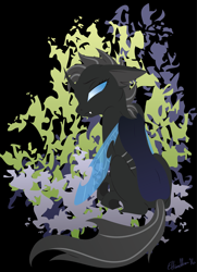 Size: 2819x3892 | Tagged: safe, artist:gracewolf, imported from derpibooru, oc, oc only, oc:crucible, changeling, changeling oc, female, floppy ears, looking back, sad, sitting, solo