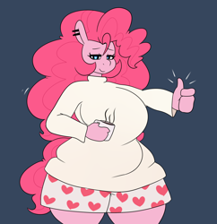 Size: 1280x1321 | Tagged: safe, artist:somescrub, imported from derpibooru, pinkie pie, anthro, hugtastic pinkie pie, big breasts, breasts, busty pinkie pie, clothes, female, heart eyes, solo, underwear, wingding eyes