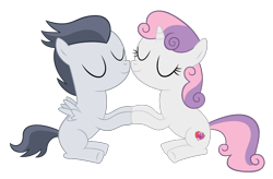 Size: 1752x1147 | Tagged: safe, artist:meandmyideas, deleted from derpibooru, imported from derpibooru, rumble, sweetie belle, cutie mark, male, nuzzling, rumbelle, shipping, simple background, straight, the cmc's cutie marks, transparent background