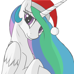 Size: 1570x1570 | Tagged: safe, artist:vinaramic, imported from derpibooru, princess celestia, alicorn, pony, cute, cutelestia, female, hat, looking at you, mare, santa hat, simple background, smiling, solo, transparent background