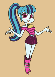 Size: 1071x1500 | Tagged: safe, artist:khuzang, imported from derpibooru, sonata dusk, equestria girls, rainbow rocks, balancing, boots, breasts, busty sonata dusk, clothes, cute, female, food, ponytail, shoes, simple background, skirt, solo, sonatabetes, sonataco, taco, tawawa challenge, that girl sure loves tacos, that pony sure does love tacos, that siren sure does love tacos