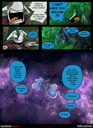 Size: 3000x4091 | Tagged: safe, artist:dracojayproduct, imported from derpibooru, princess luna, oc, oc:willow, comic:lunar isolation, absurd resolution, comic, crying, curled up, gritted teeth, yelling