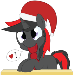 Size: 2000x2046 | Tagged: safe, artist:mintysketch, imported from derpibooru, oc, oc only, pony, unicorn, bow, hat, minty's christmas ponies, santa hat, solo, speech bubble