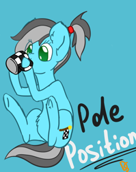 Size: 1024x1286 | Tagged: safe, artist:dogelol, artist:spudnik, imported from derpibooru, oc, oc only, oc:pole position, earth pony, pony, checkered flag, cup, cute, drinking, ear fluff, fluffy, ponytail, solo, underhoof