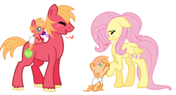 Size: 1024x559 | Tagged: safe, artist:theponythatdraws, imported from derpibooru, big macintosh, fluttershy, oc, pony, baby, baby pony, bipedal, bipedal leaning, family, fluttermac, heart, leaning, male, offspring, pacifier, parent:big macintosh, parent:fluttershy, parents:fluttermac, shipping, simple background, straight, white background