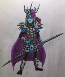 Size: 2128x2550 | Tagged: safe, artist:bozzerkazooers, imported from derpibooru, principal abacus cinch, equestria girls, armor, female, ponied up, samurai, solo, teenage mutant ninja turtles, the shredder, traditional art