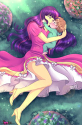Size: 1080x1650 | Tagged: safe, artist:sugarnhoney, imported from derpibooru, twilight sparkle, oc, oc:ben parker sparkle, human, clothes, crossover, dress, duo, gown, high heels, humanized, legs, offspring, parent:peter parker, parent:twilight sparkle, parents:spidertwi, shoes, skirt, skirt lift, spiders and magic: rise of spider-mane