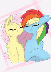 Size: 2456x3484 | Tagged: safe, artist:meowmavi, imported from derpibooru, fluttershy, rainbow dash, chest fluff, female, floppy ears, flutterdash, lesbian, nuzzling, shipping, smiling