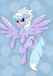 Size: 2456x3484 | Tagged: safe, artist:meowmavi, imported from derpibooru, cloudchaser, pony, chest fluff, female, floppy ears, flying, open mouth, smiling, solo, underhoof