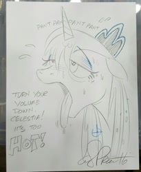 Size: 1048x1280 | Tagged: safe, artist:andypriceart, imported from derpibooru, princess luna, pony, female, sexy, solo, sweat, tongue out, traditional art