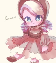 Size: 720x800 | Tagged: safe, artist:weiliy, imported from derpibooru, diamond tiara, pony, a hearth's warming tail, bonnet, clothes, cute, diamondbetes, dress, female, filly, gratuitous japanese, solo, victorian