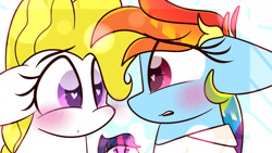 Size: 1920x1080 | Tagged: safe, artist:lynchristina, imported from derpibooru, rainbow dash, surprise, twilight sparkle, blushing, female, floppy ears, heart eyes, lesbian, shipping, surprisedash, wingding eyes